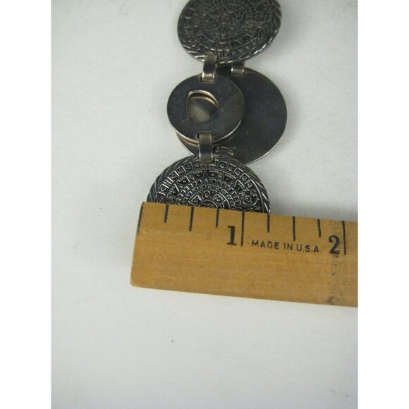 Vintage Sterling Silver Aztec Mayan Calendar Link Bracelet 925 Modern Mexico - Picture 7 of 11